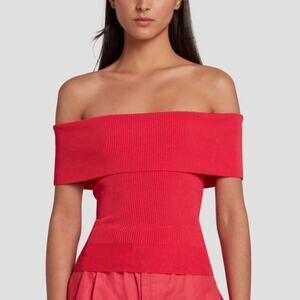 7 FOR ALL MANKIND Women’s Hot Pink Ribbed Off Shoulder Fitted Top